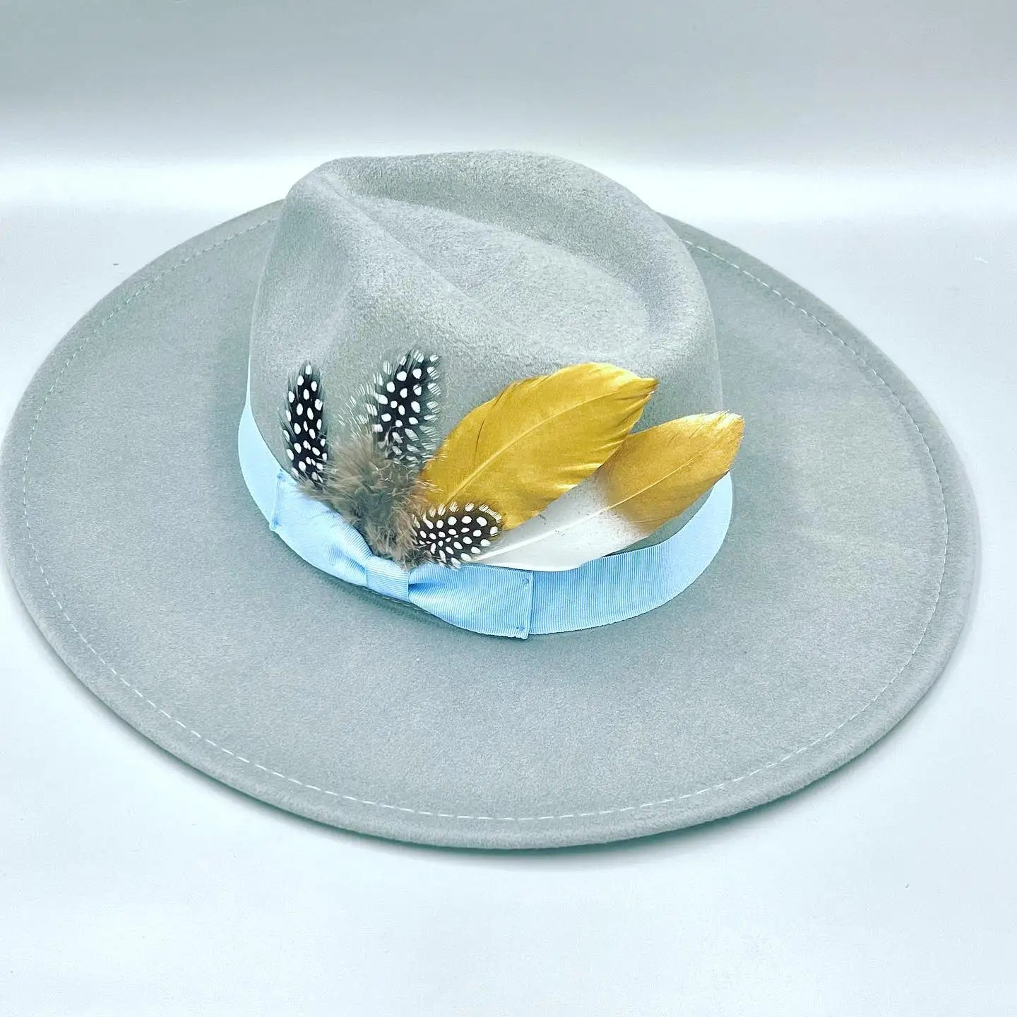 Fedoras 9.5cm Hat Bow Ribbon Feather Accessories Autumn and Winter Men's and Women's Hats Fashion Wide brimmed hats for women