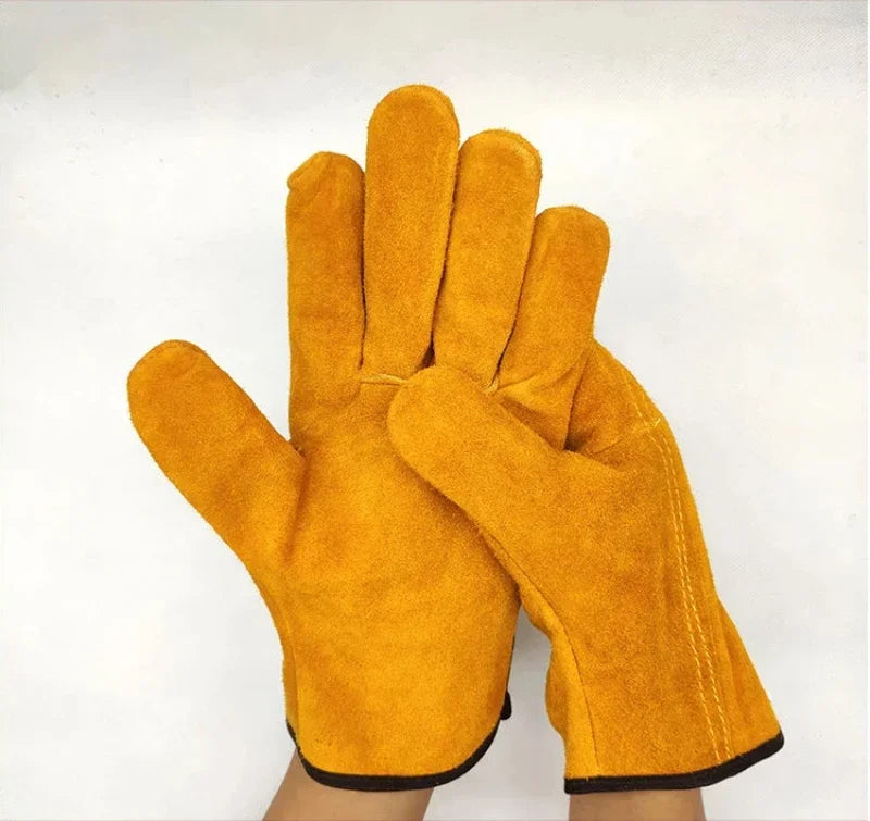 Men Work Gloves Soft Cowhide Driver Hunting Driving Farm Garden Welding Security Protection Safety Mechanic Glove