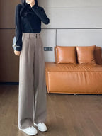 Female Trousers Office Autumn Winter Work Tailoring Women's Dress Pants Tweed Wide Leg High Waist Aesthetic Trends 2025 Harajuku