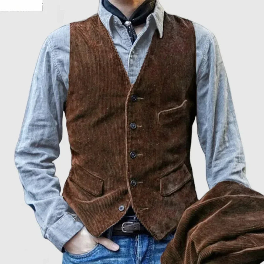 Men's Vintage Vests British Style Corduroy Vest Casual Coats Fashion Single-breasted Sleeveless Jacket for Man Formal Waistcoat