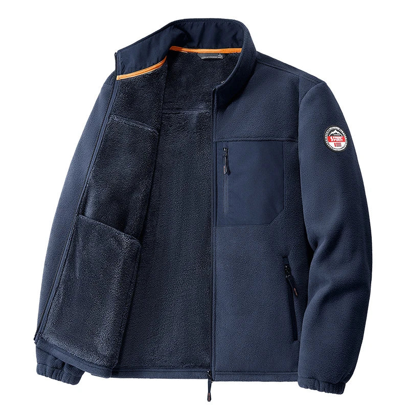 Winter Men Warm Jackets Sports Stand Collar Fleece Coats Thickened Fleece Cardigan Sweatshirt  Windbreaker Hiking Overcoat