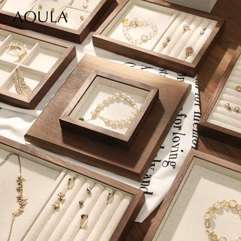 Stackable Ring Earring Jewelry Storage Multi Use Tray Bracelet Necklace Display Stand Holder Wooden Counter Top Drawer Organizer