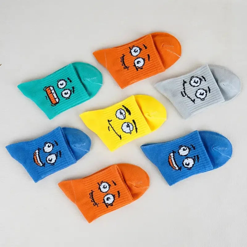 5 pairs of colorful children's socks with cute emoticons