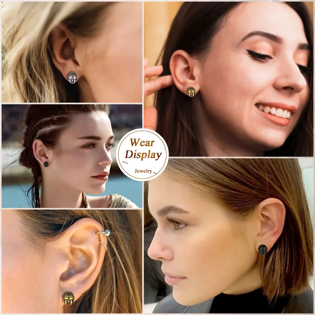 Stainless Steel Buddha head Stud Earrings for man woman Retro Vintage Style Buddhism Religious Unisex Jewelry