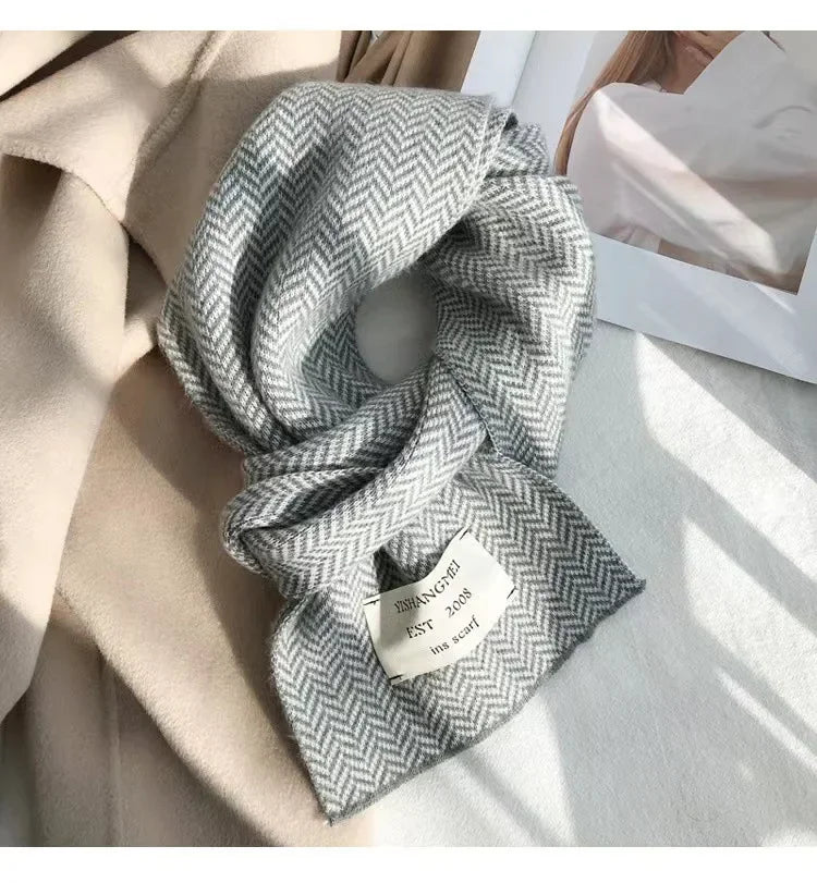 Women Winter Scarves High Quality Knitted Scarf Korean Style White Vintage Stripe Pattern Scarves Winter Outdoor Warm Scarves