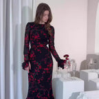 Women's women's dresses Evening Dresses Summer New Printed French Floral Slim-fitting Retro White Dress for Women