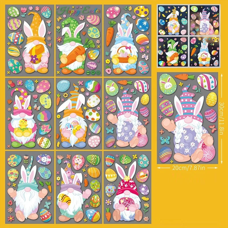 Easter Stickers for Window, Glass Door Stickers Easter Decorations, Bunny Stickers with Eggs Decals for Home Office Classroom