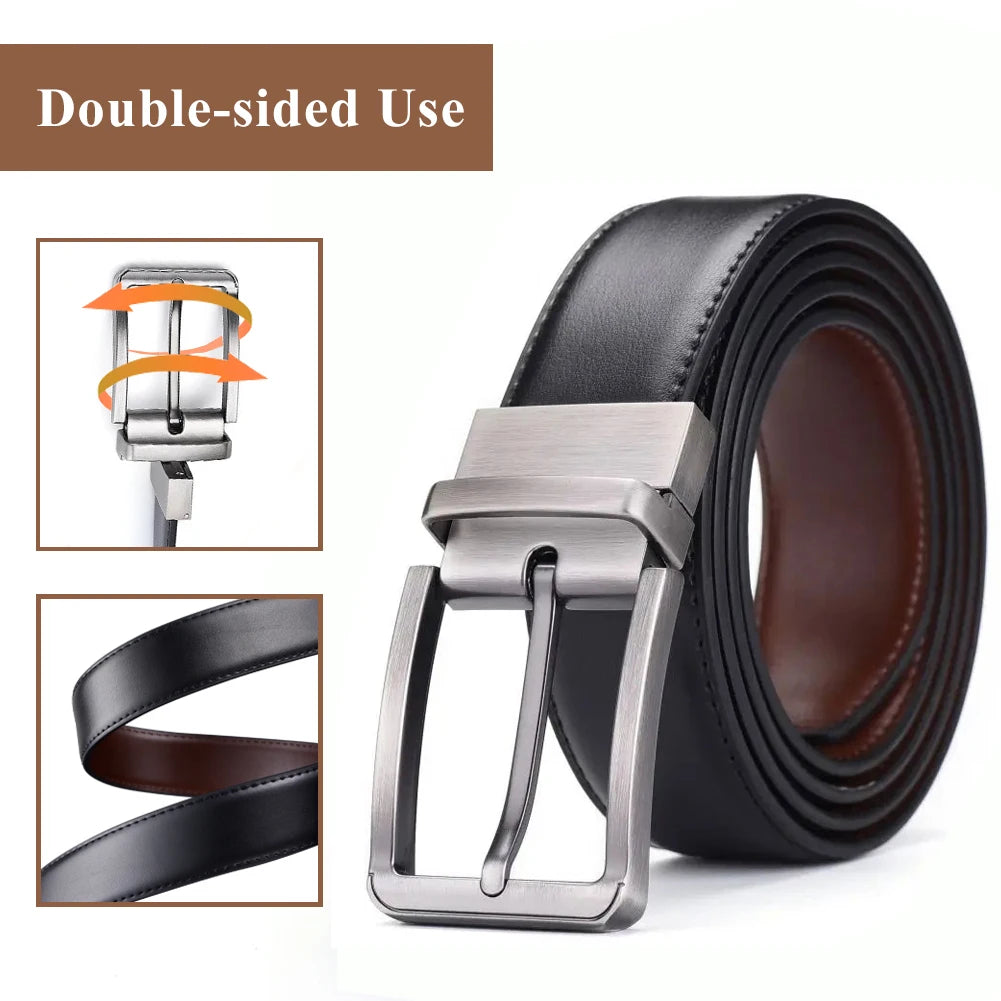 Genuine Leather Belt Double sided belt Men Belt Laser engraving Luxury Strap Male New Fashion Retro pin buckle High Quality