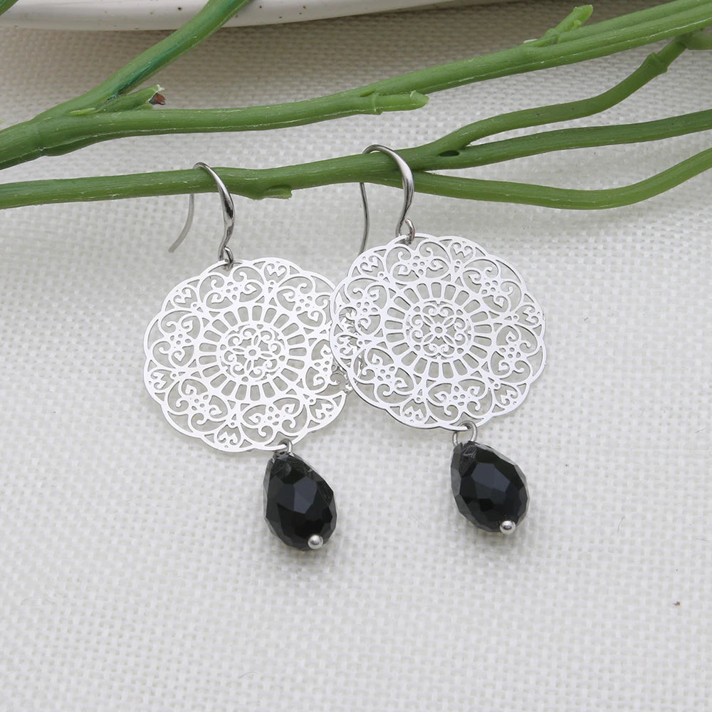 Drop Earrings Dangle Bohemian Metal Carving Hollow Pattern Crystal Water Charm 2023 New Hot Fashion Jewelry Accessories Brand Ms