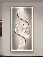 Living room decoration painting, modern minimalist high-end feeling, illuminated corridor with hanging paintings and lights