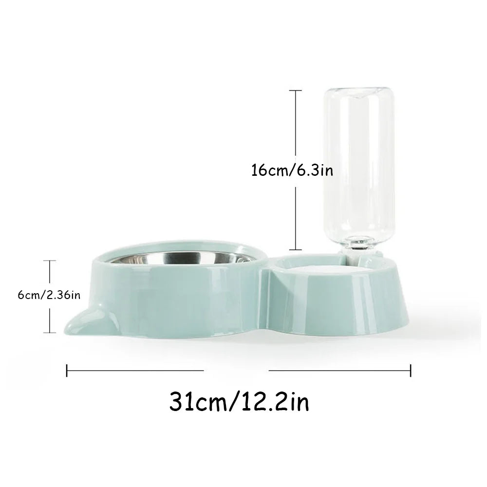 Pet Bowls Set for Dogs & Cats: Anti-Spill Food Bowl + Automatic Water Bowl, Non-Slip Pet Feeding Dishes Kit for Puppies Kittens