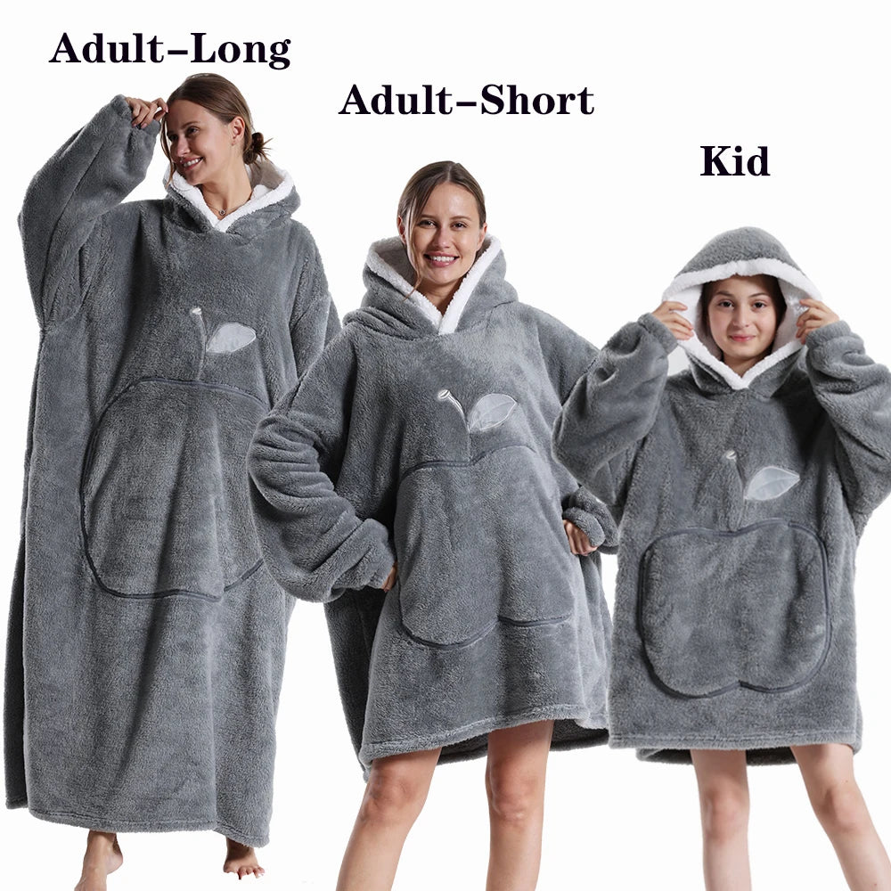 Winter Hoodies Sweatshirt Women Men Pullover Extra Long Warm Soft Fleece Giant TV Oversized Blanket with Long Flannel Sleeves