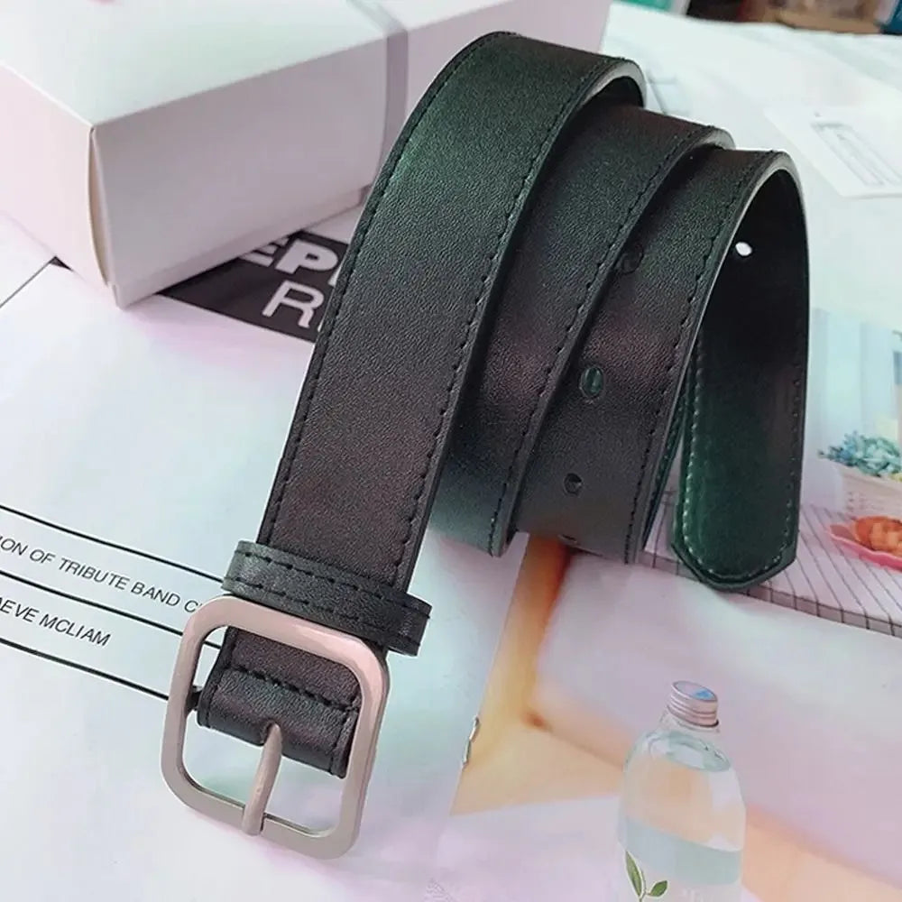 Leather Belt For Women Square Buckle Pin Buckle Jeans Black Belt Chic Luxury Brand Fancy Vintage Strap Female Waistband