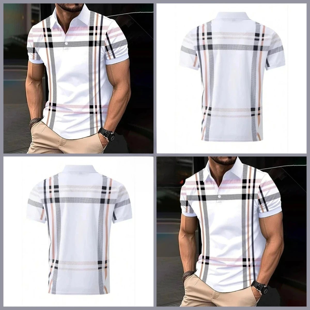 Men's Polos Shirts Work Casual Lapel Short Sleeve Basic Modern Polka Dot Color Block Buttons Summer Regular Fit Golf Shirt