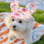 Pet Hats  With Ear Holes Cat Ears Flower Stripe Bucket Hat Dogs Breathable Fisherman Cap Adjustable Puppy Kitten Sun Hat Soft