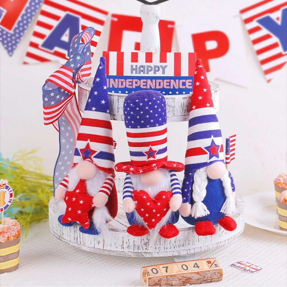 4th Of July Gnomes Set Independence Day Hanging Gnome Pendant Decorative Charm Ornaments For Holiday Window Wall Decoration