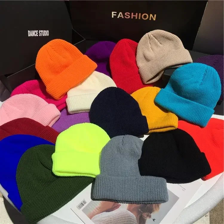Beanies Women Solid Simple Winter Warm Cotton Knitted Womens Skullies All-match Trendy New Harajuku Chic Students Leisure Hats