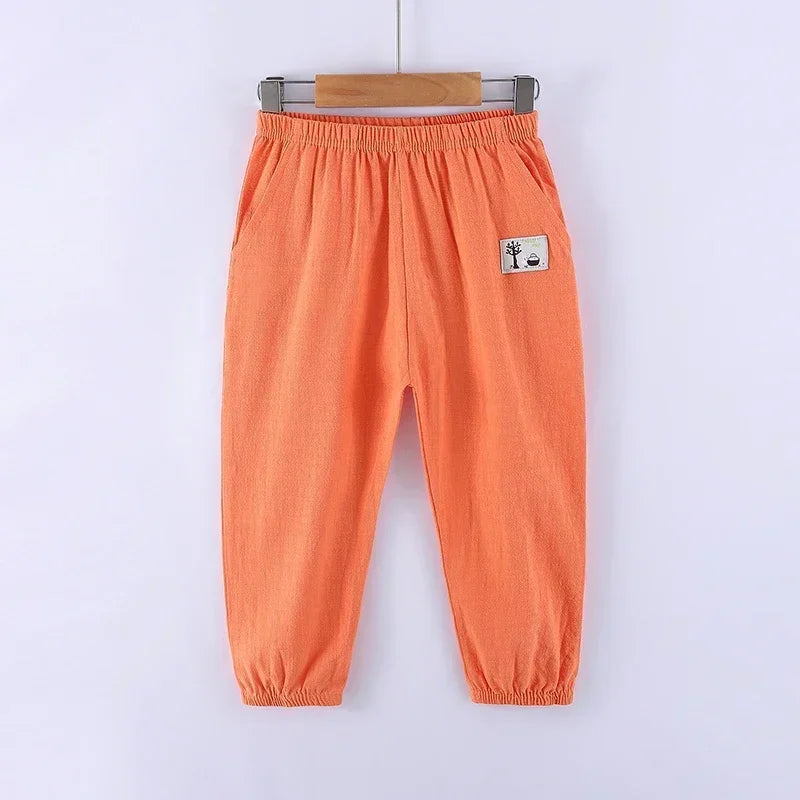 Children Pants Trousers for Boys Girls Cotton Linen Elastic Waist Summer Anti-Mosquito Pants Kids Clothing Long Pants 100-160cm