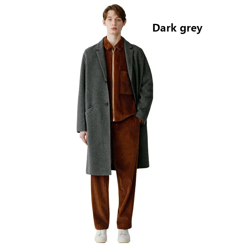 Double-sided Wool Autumn Winter Men's Coat Dark Grey Loose Plus Size Fat 150KG 4XL Coat Outdoor Cold and Warm Quality Men's Wear