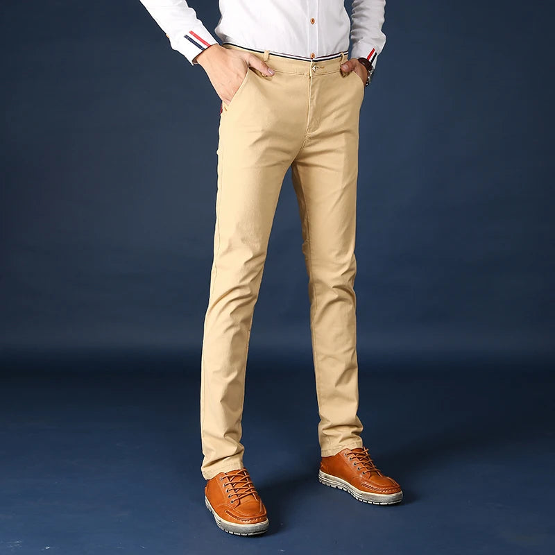 Men Pants 2024 New Classic Style Cotton Elastic Slim Fit Office Trouser Business Casual Solid Straight Suit Pant Men's Clothing