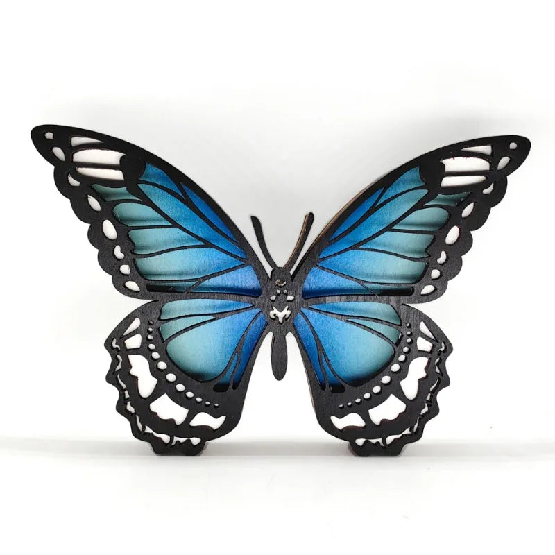 Easter Wooden Butterfly Carving - Gradient Glow Tabletop Decor, Handcrafted LED Light Animal Sculpture for Home Desk Decoration